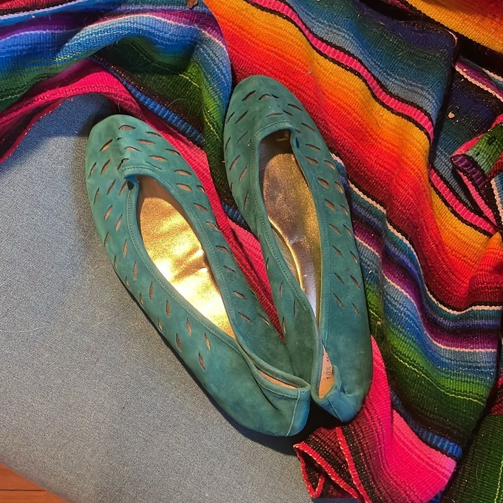 Leather Teal Diane von Furstenberg ballet slippers / flats  NEW. Made in Italy